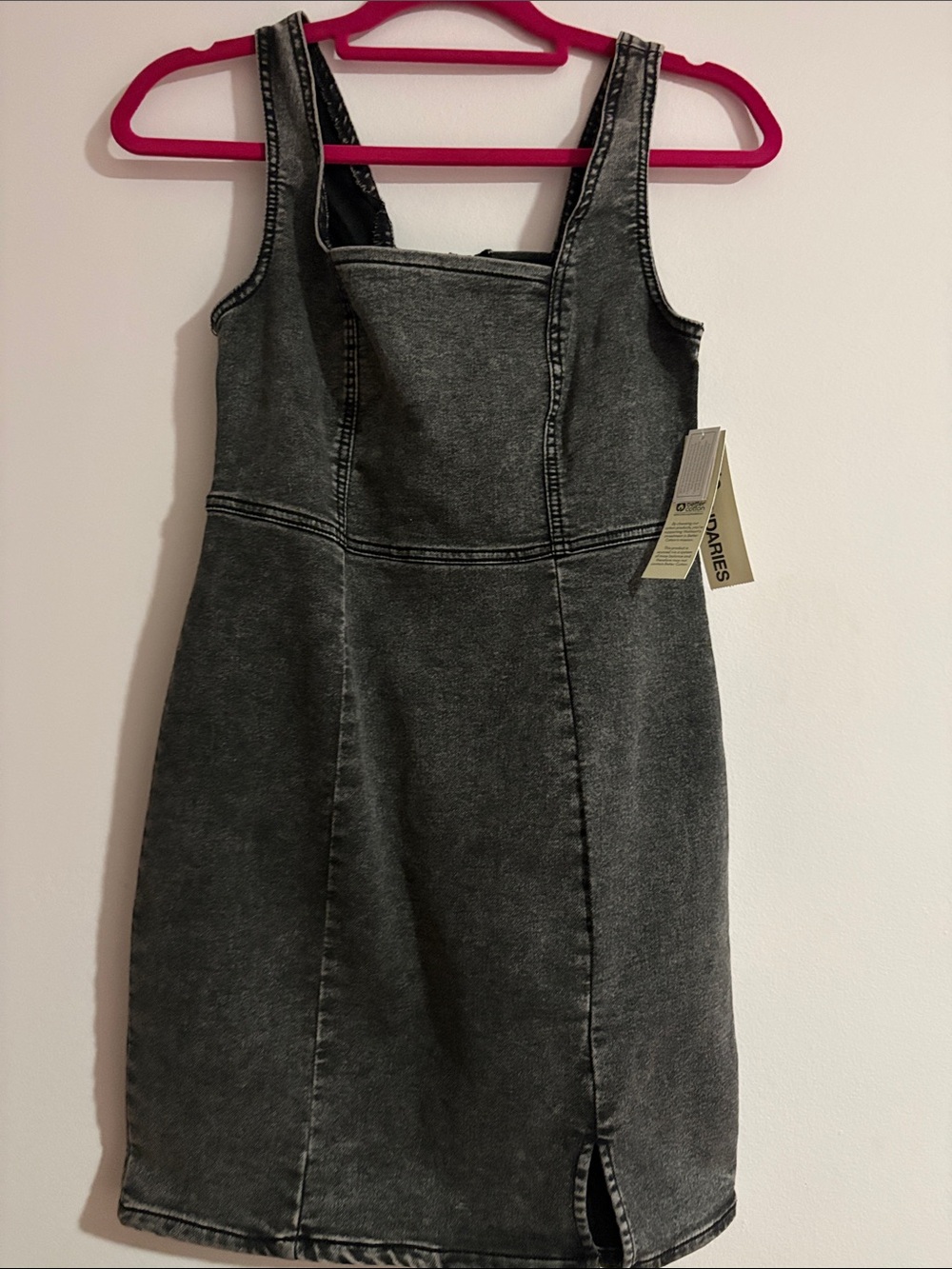 No Boundaries Black Washed Denim Pinafore Dress
